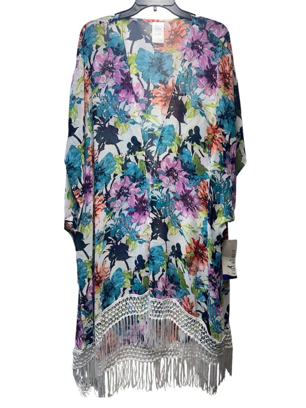 Catalina Open Front Fringed
Kimono Womens Size Medium
Floral Swim Cover Up 3X